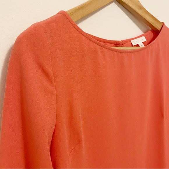 Nordstrom Leith Coral Pink Quarter Sleeve Boatneck Crepe Shift Mini Dress XS - Picture 3 of 7